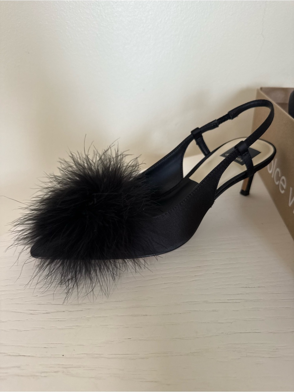 Dolce Vita Black Marabou Pointed Slingback Heels Size 7 NWT - Picture 2 of 8